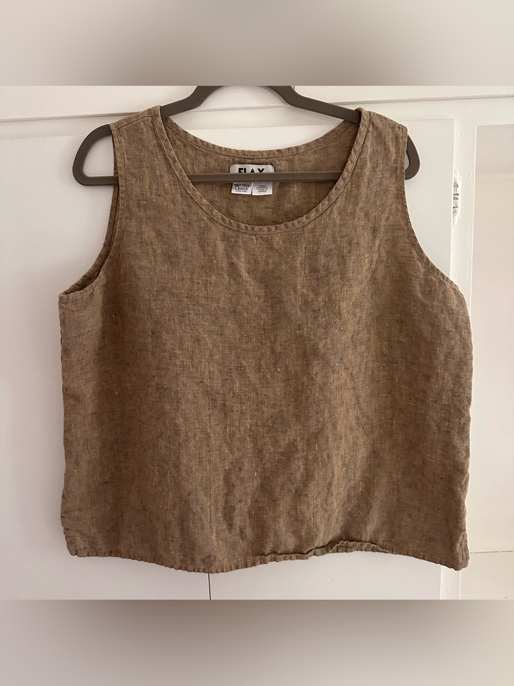 FLAX Linen Tank Top Women Large Brown Scoop Neck Boxy Lagenlook Boho Classic
